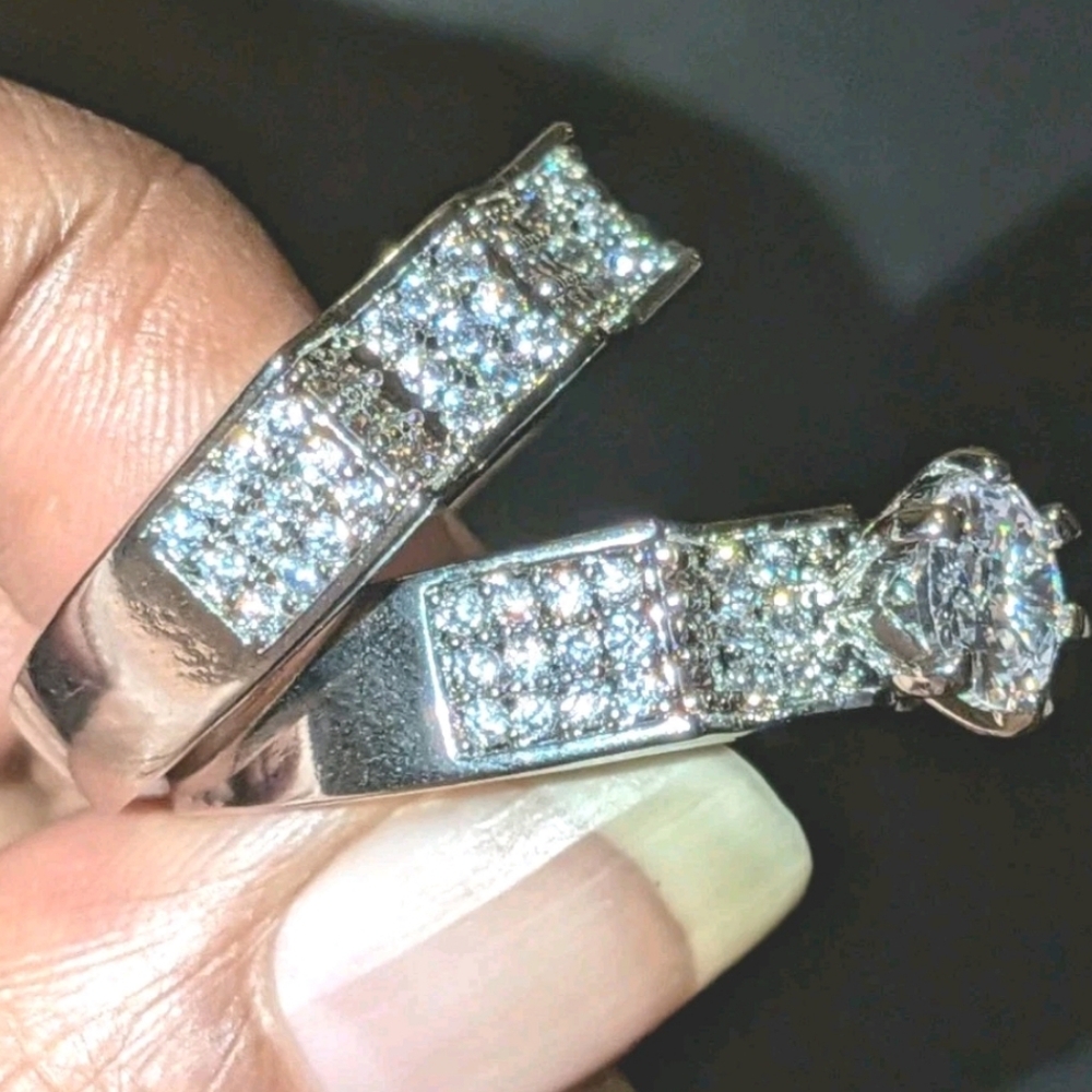 Women's 2pc Solid 925 Sterling Silver Lab Created Diamond Bridal Set SZ 9 - Picture 4 of 17